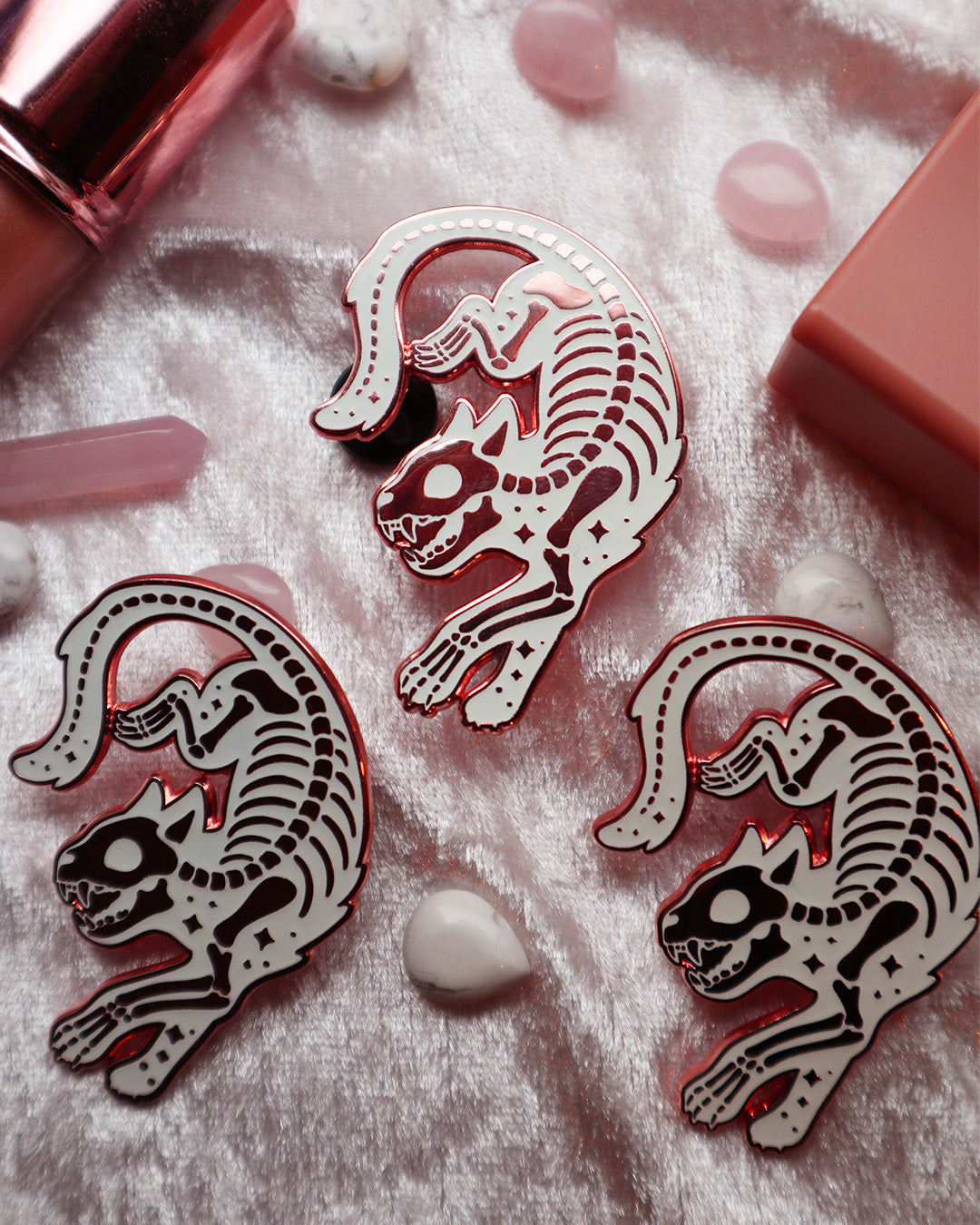 Rose Gold Skeleton Cat Hard Enamel Pin