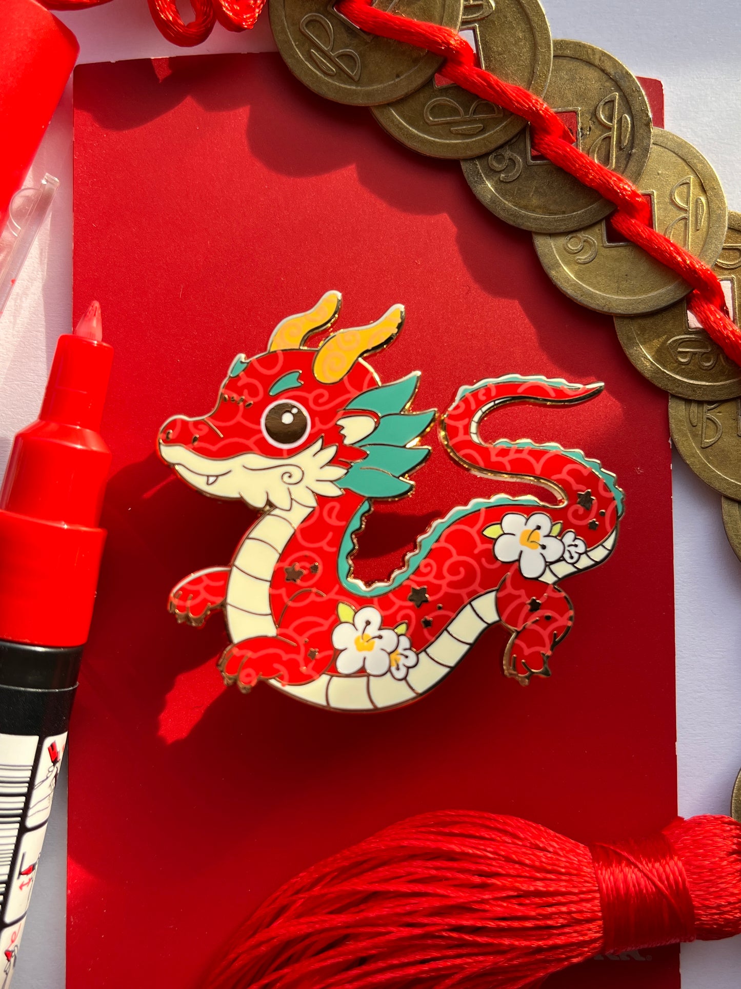 Red Chinese Dragon Hard Enamel Pin