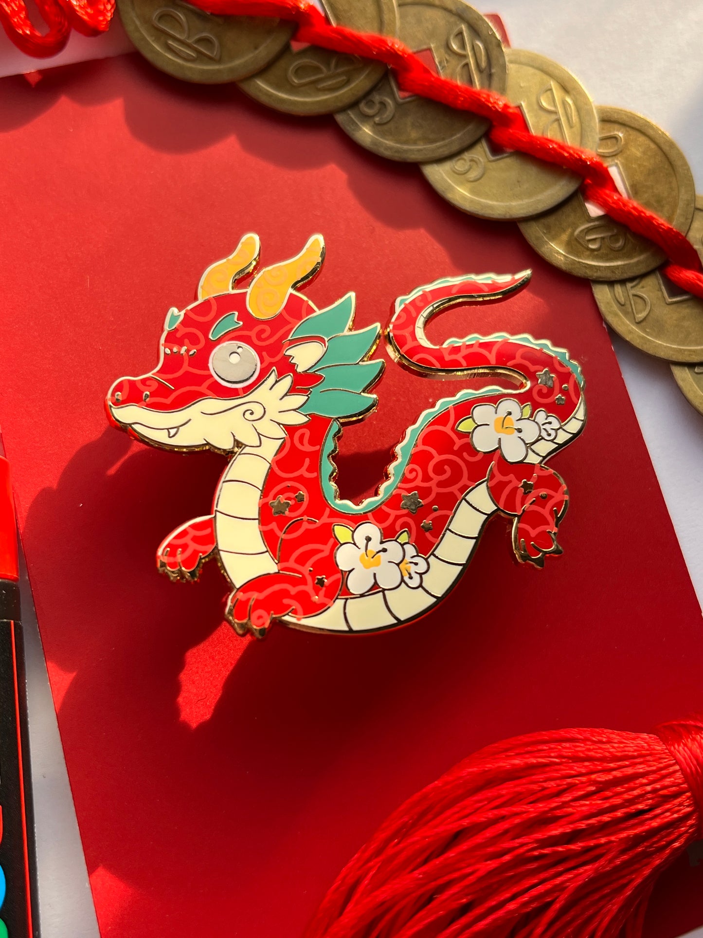 Red Chinese Dragon Hard Enamel Pin