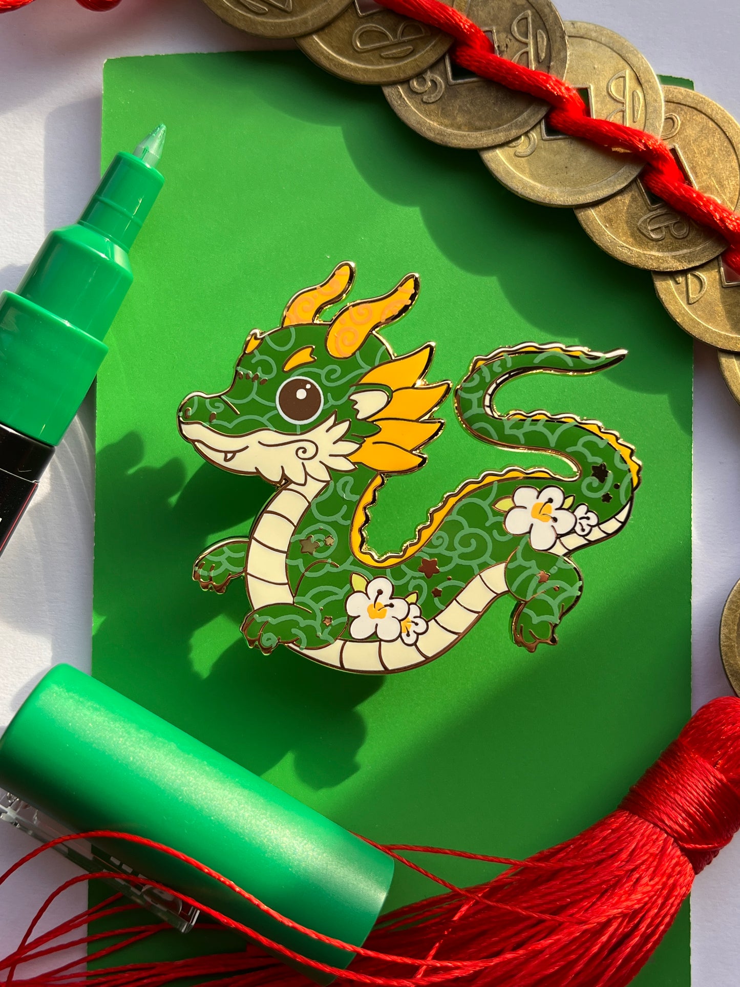 Green Chinese Dragon Hard Enamel Pin