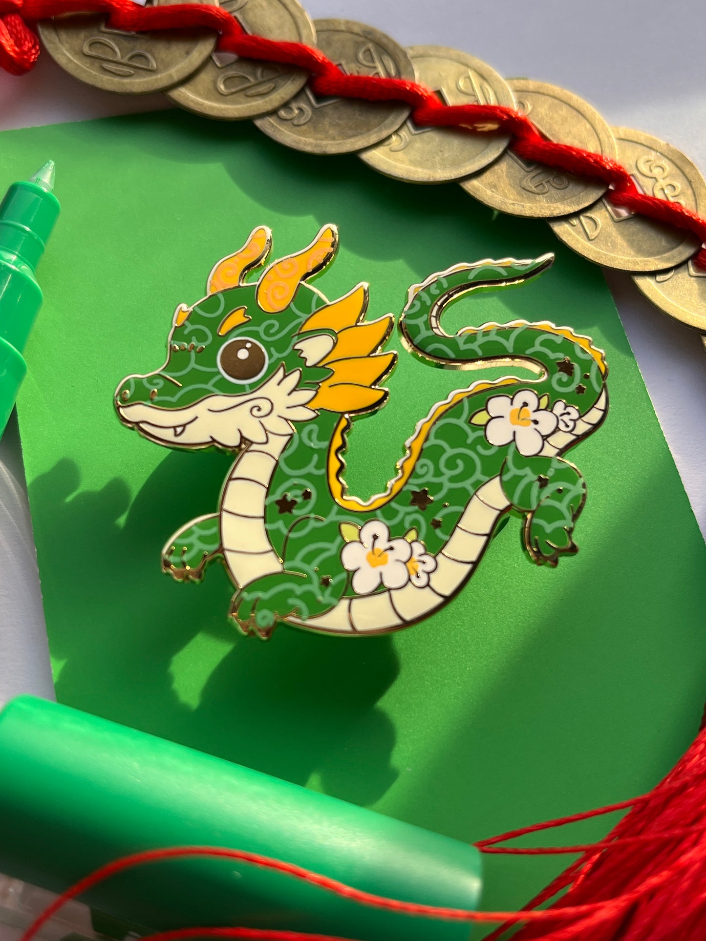 Green Chinese Dragon Hard Enamel Pin