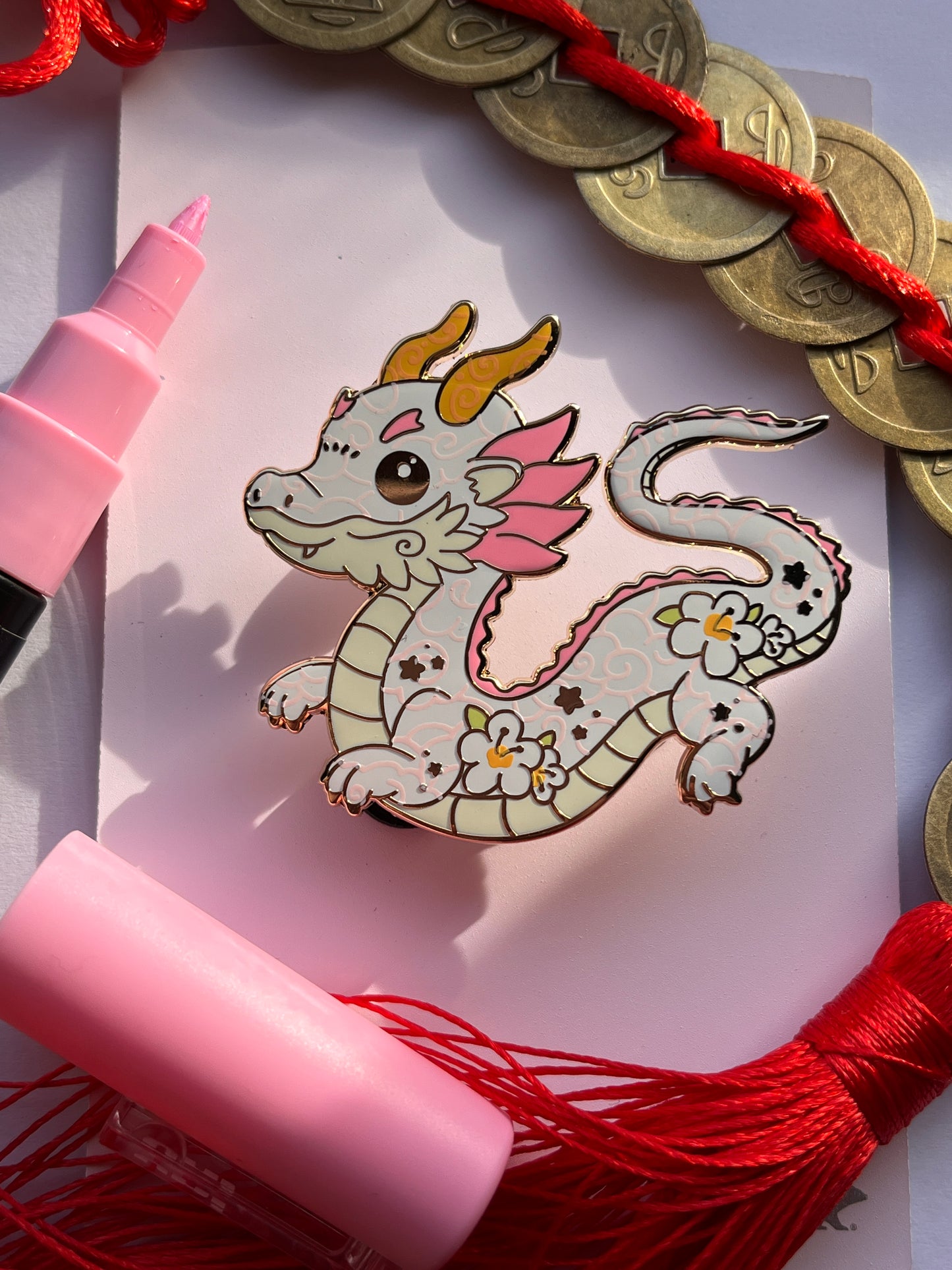 White Chinese Dragon Hard Enamel Pin