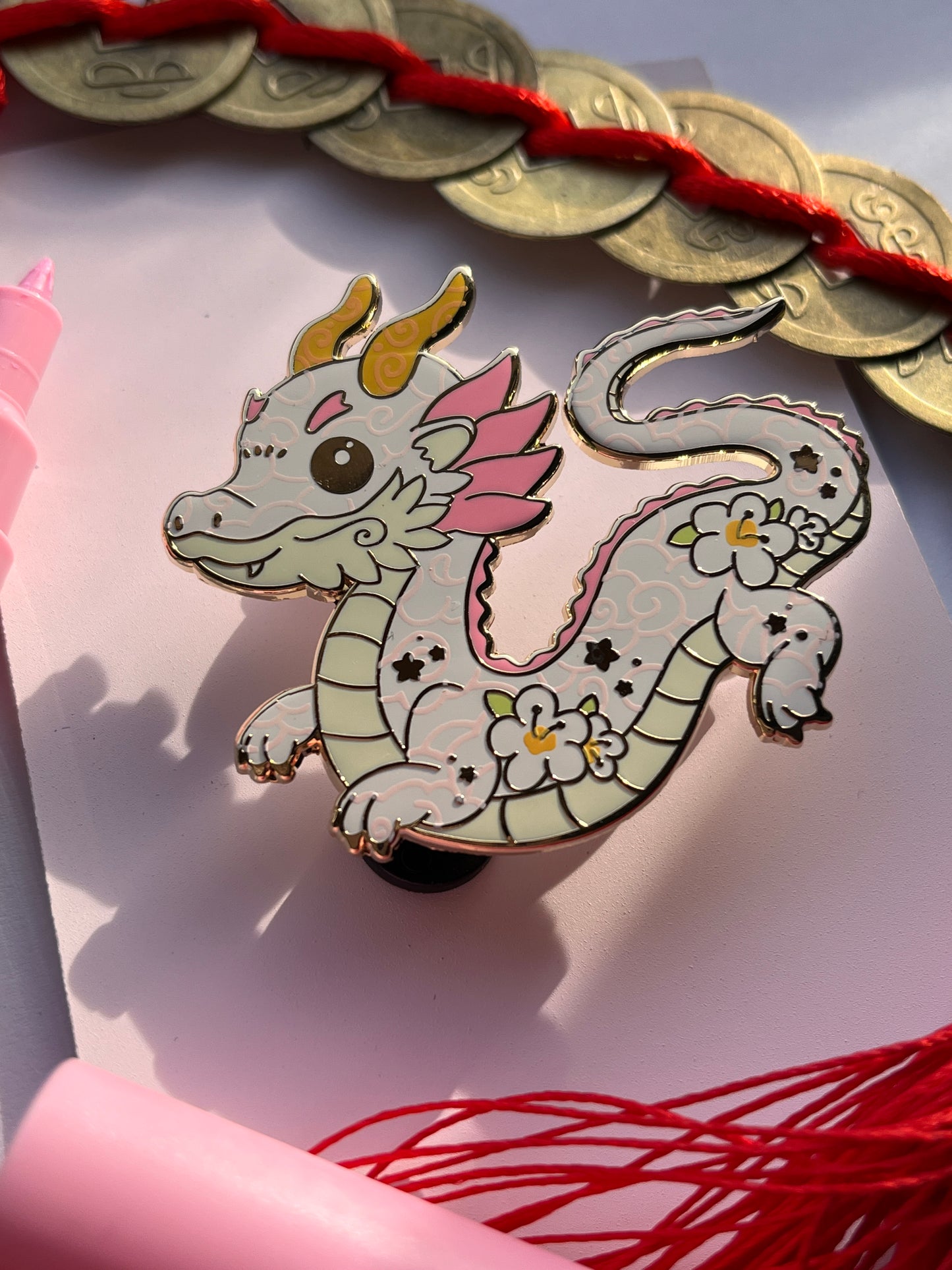 White Chinese Dragon Hard Enamel Pin