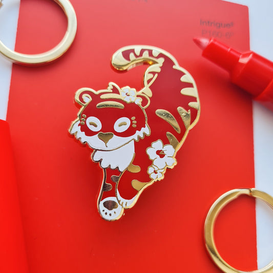 Red Chinese Tiger Hard Enamel pins