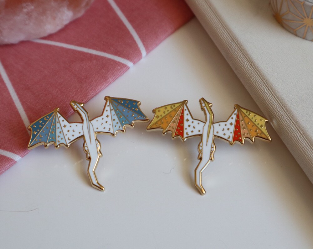 Blue and Orange Dragon Enamel Pins