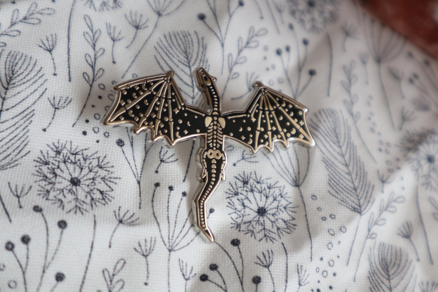 Silver Dragon Skeleton enamel pin 1.75 inch | Halloween | enamel pin
