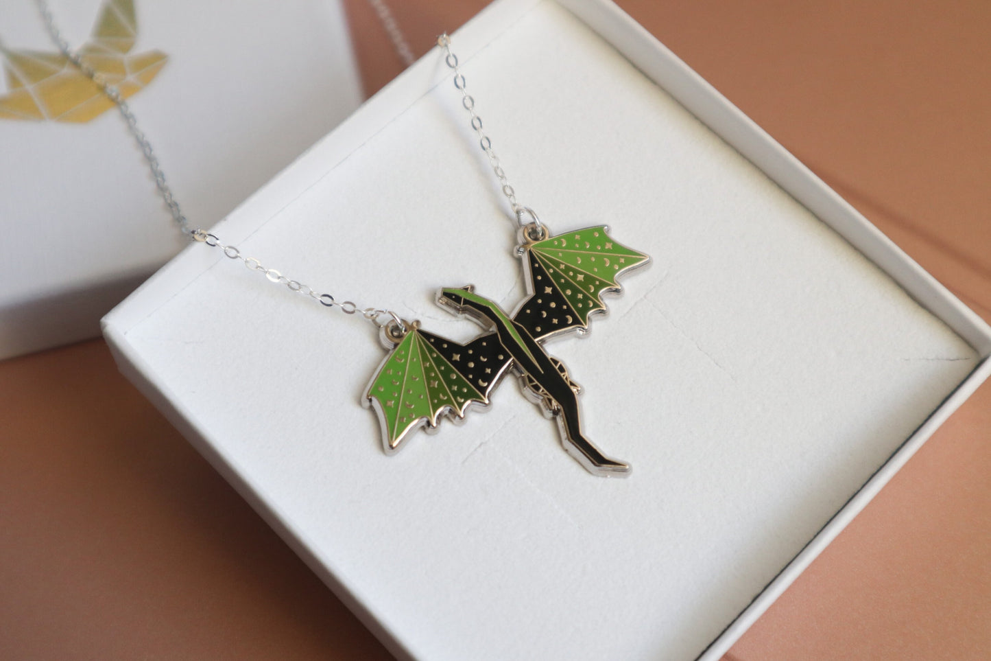 Green and Black Dragon 16inch silver Necklace | dragon | dragon necklace | Enamel pin