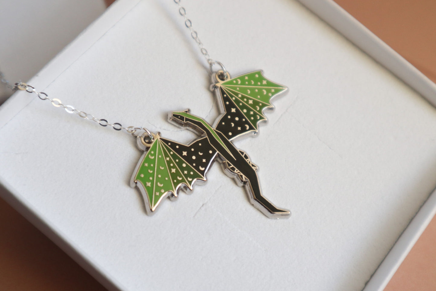 Green and Black Dragon 16inch silver Necklace | dragon | dragon necklace | Enamel pin