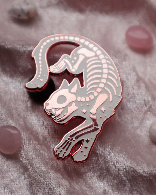 Rose Gold Skeleton Cat Hard Enamel Pin