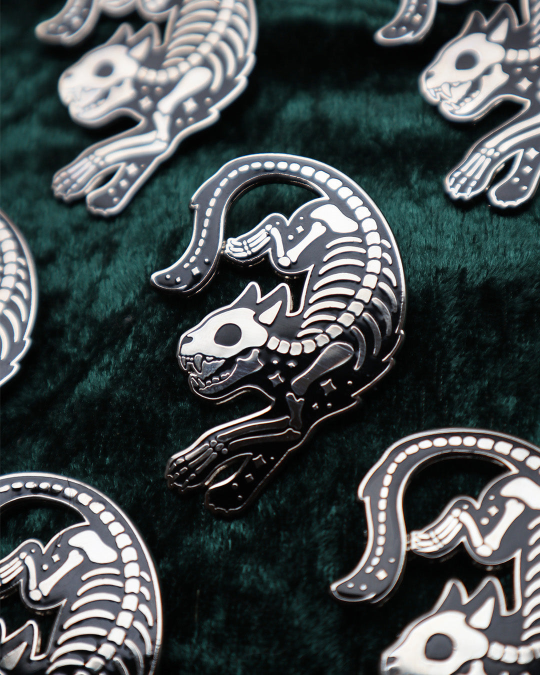 Silver Skeleton Cat Hard Enamel Pin