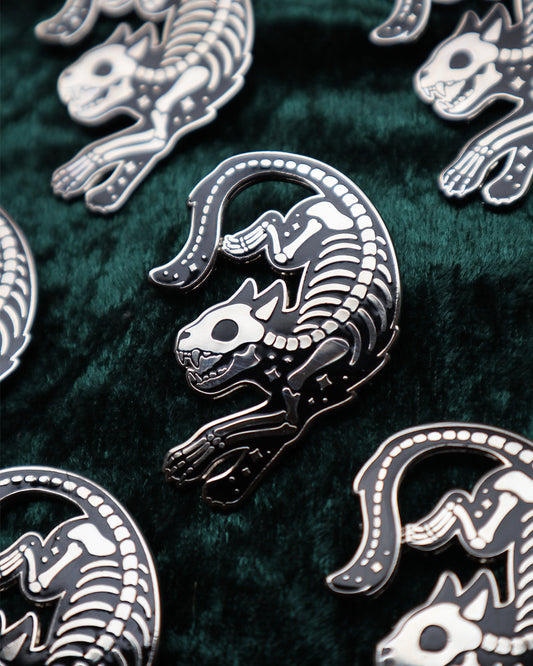 Silver Skeleton Cat Hard Enamel Pin