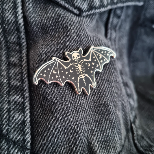 Black Skeleton Bat Enamel Pin