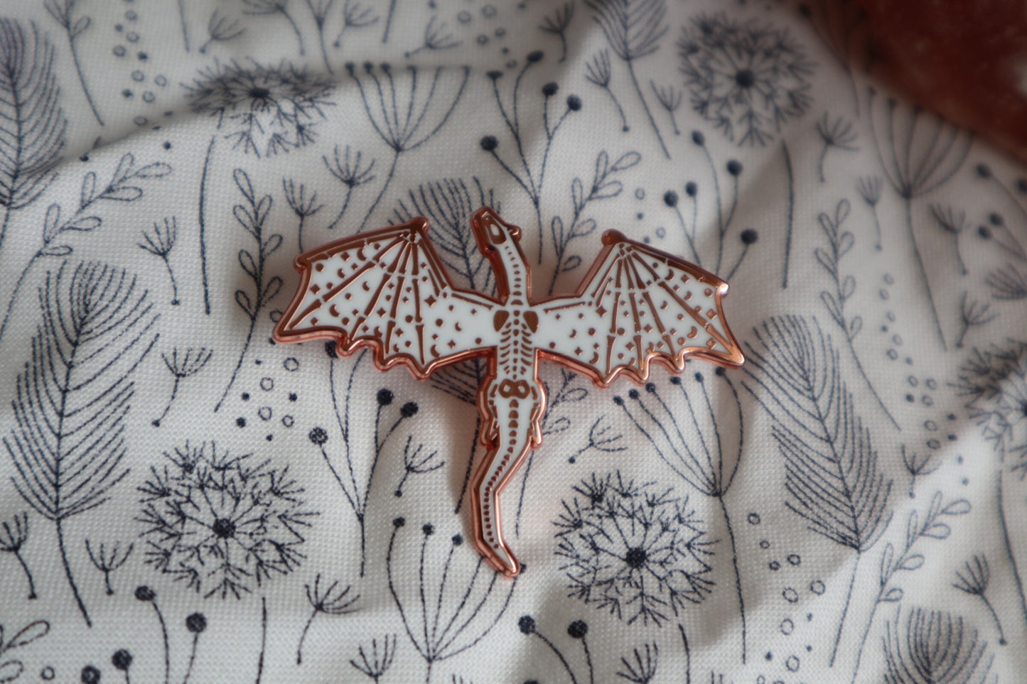 Glow in the dark rose gold Dragon Skeleton enamel pin 1.75 inch | Halloween | enamel pin