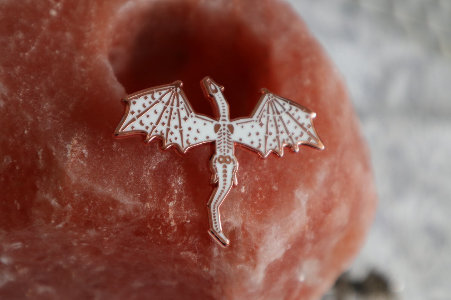 Glow in the dark rose gold Dragon Skeleton enamel pin 1.75 inch | Halloween | enamel pin