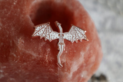 Glow in the dark rose gold Dragon Skeleton enamel pin 1.75 inch | Halloween | enamel pin