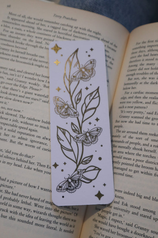 White and Gold Foiled Double Sided Butterfly Bookmark